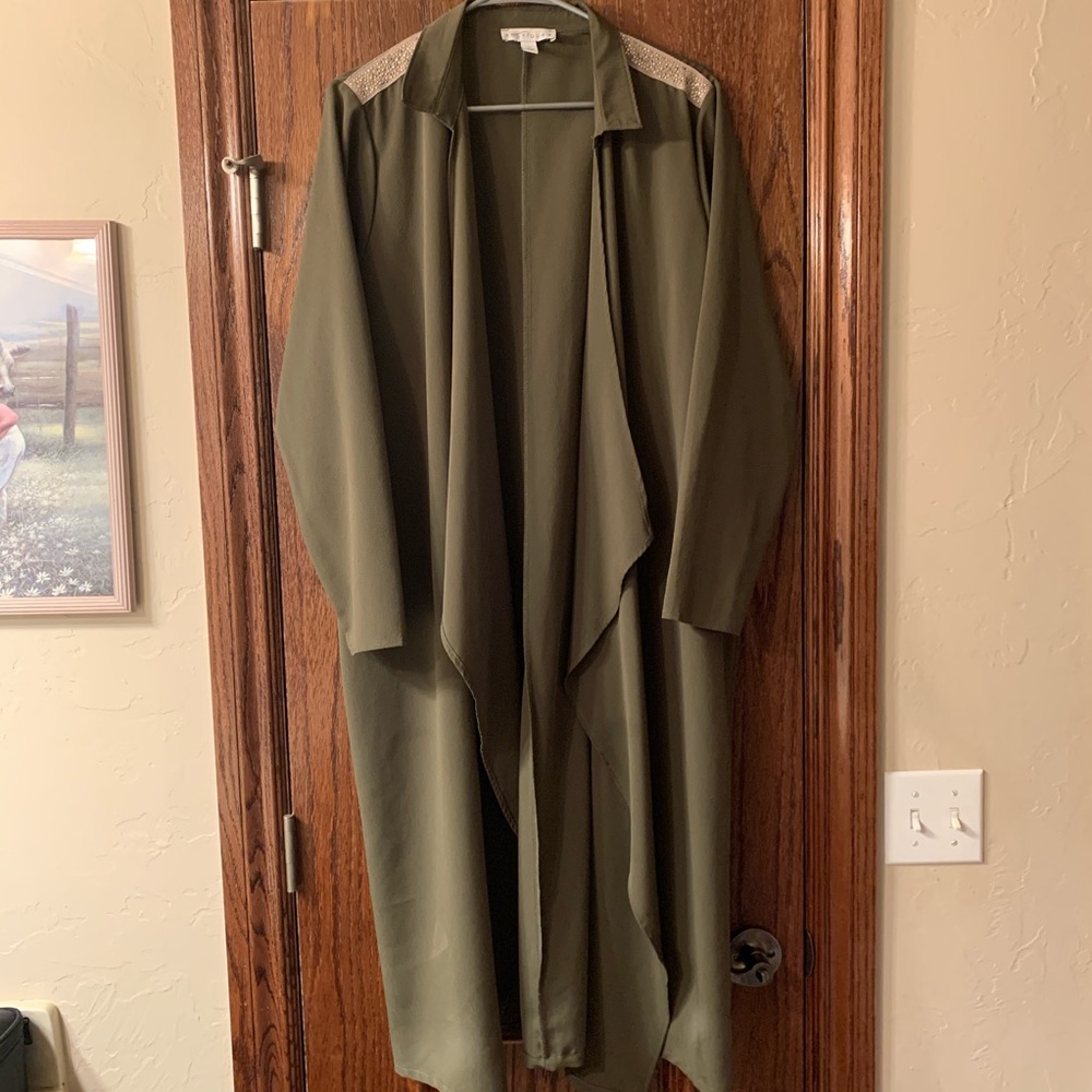 Olive green sheer material duster